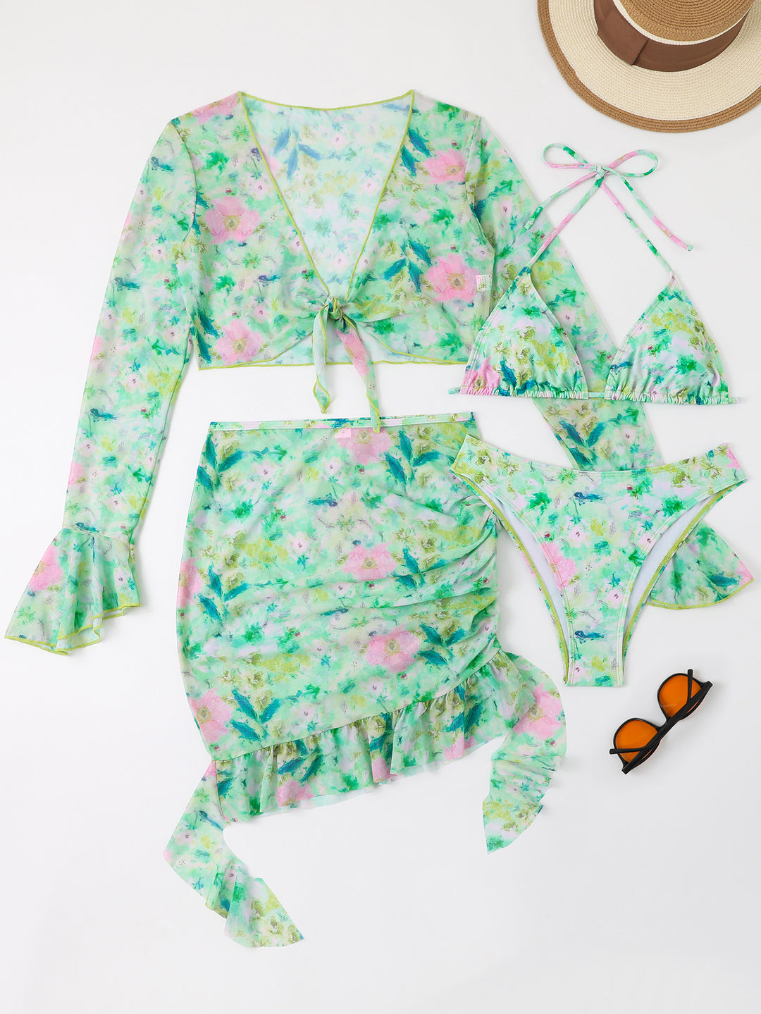 Damen Blusen-Badeoutfit mit buntem Blumenmuster Drune