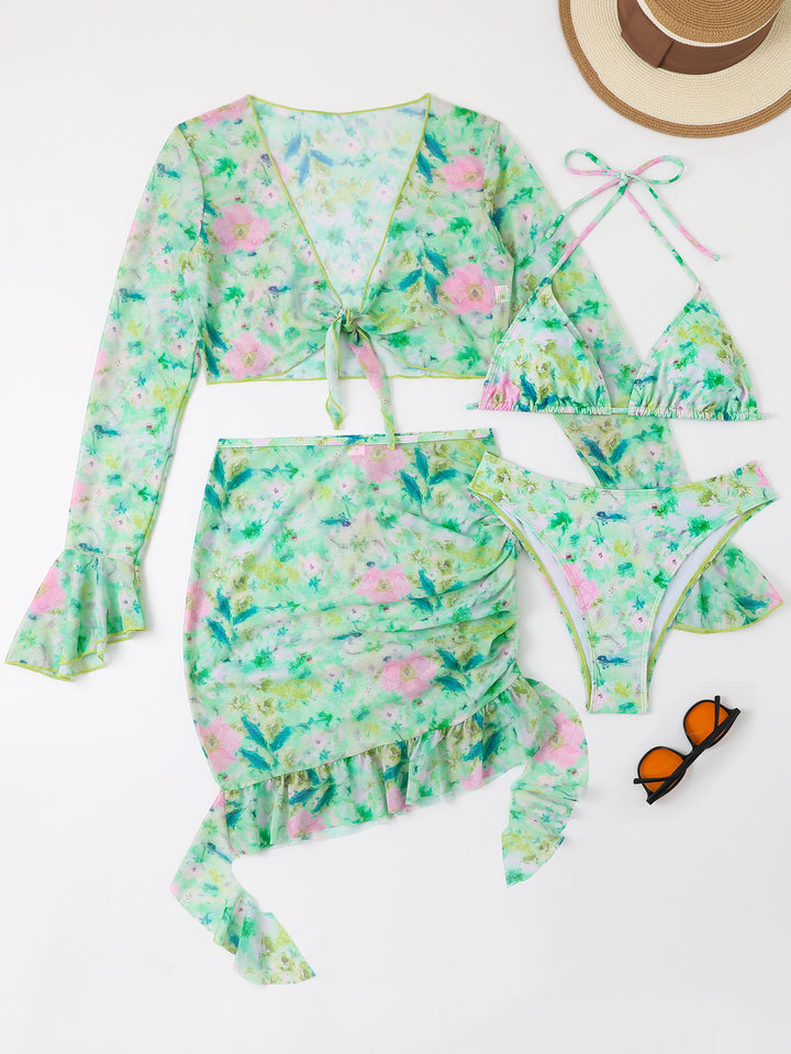 Damen Blusen-Badeoutfit mit buntem Blumenmuster Drune