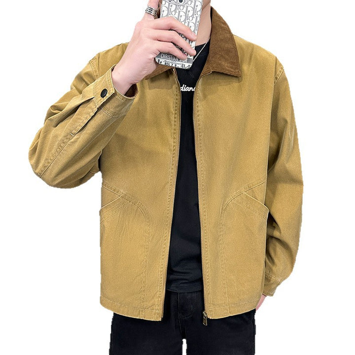 Herren Canvas-Fieldjacke mit Cordkragen, durchgehendem Reißverschluss und ergonomischen Nahtdetails Drune