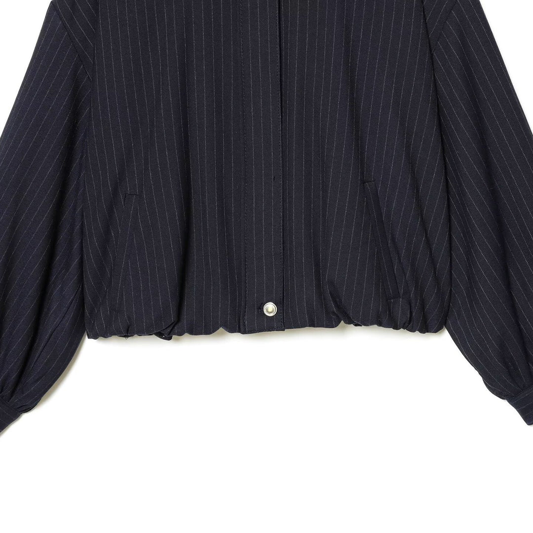 Damen Kurze Nadelstreifen-Blousonjacke mit Stehkragen, Ballonärmeln und elastischem Saum Drune