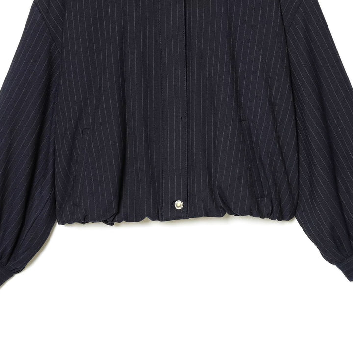 Damen Kurze Nadelstreifen-Blousonjacke mit Stehkragen, Ballonärmeln und elastischem Saum Drune