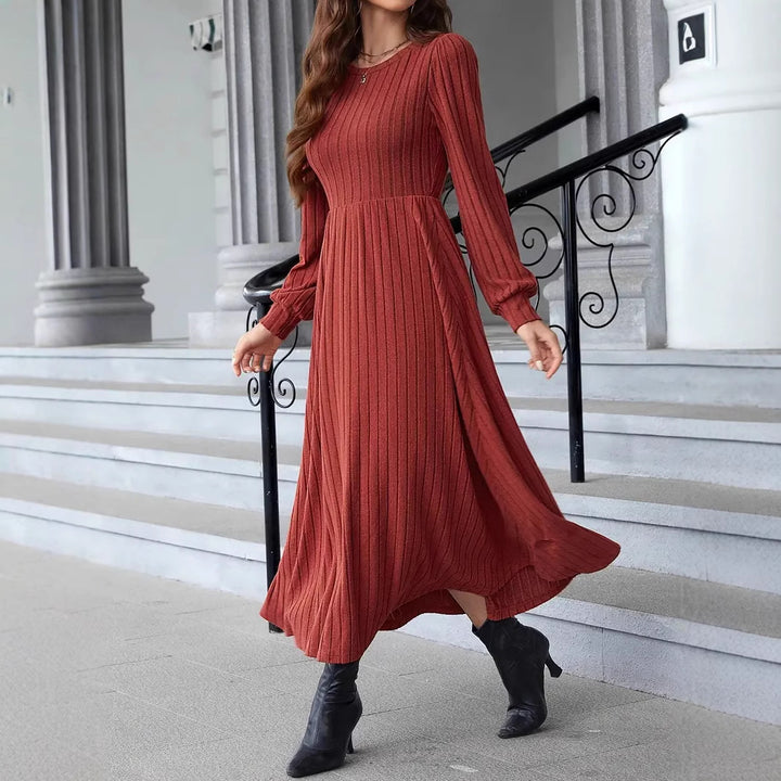 Damen gestricktes Maxikleid mit langen Ärmeln Drune
