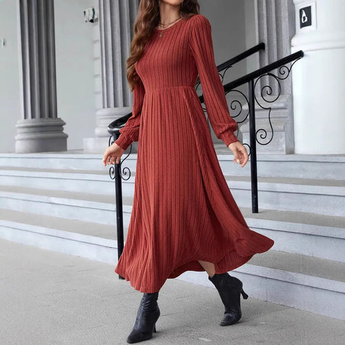 Damen gestricktes Maxikleid mit langen Ärmeln Drune