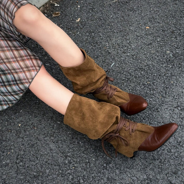 Damen Modische Ankle-Boots mit Schnürung Drune