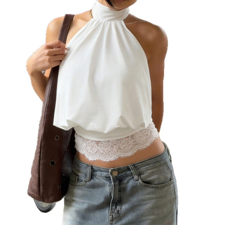 Damen elegantes halterähnliches Top mit Spitzendetails und lockerem Schnitt Drune
