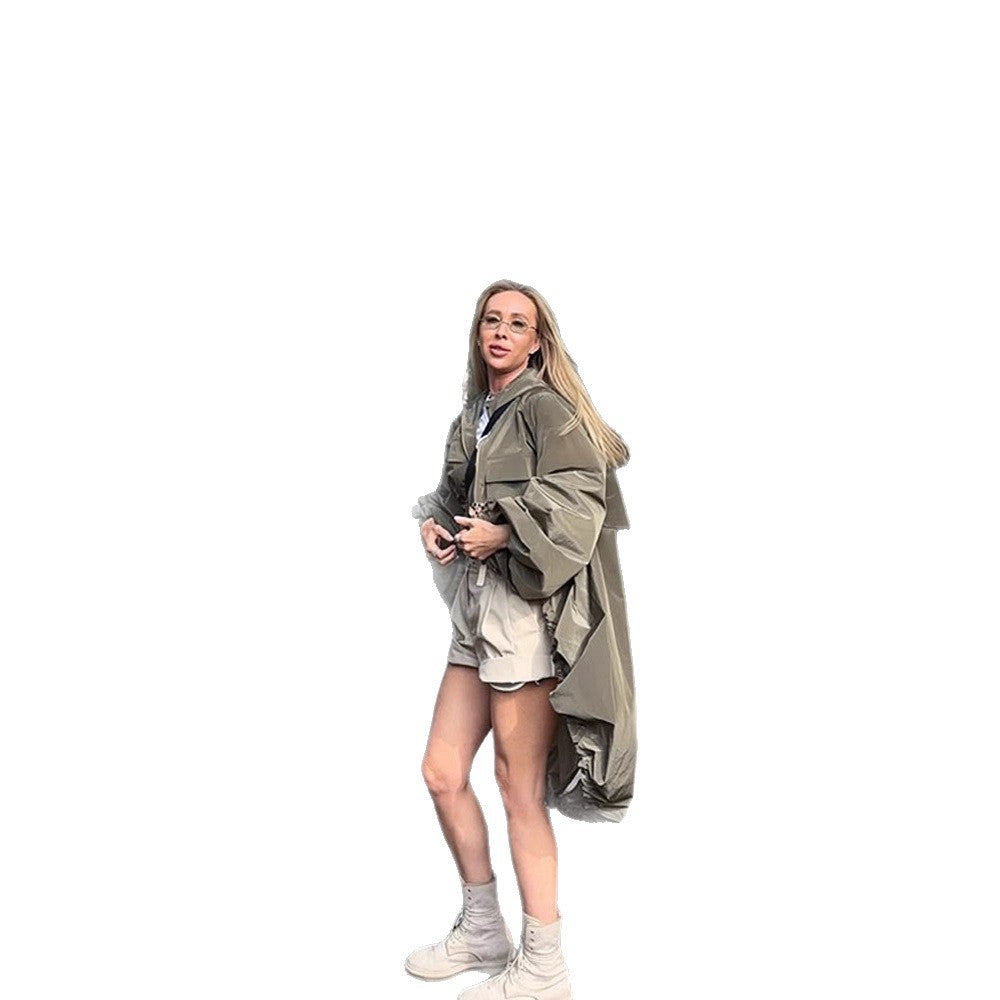 Damen Übergangsjacke mit Kapuze und voluminösen Ärmeln Drune