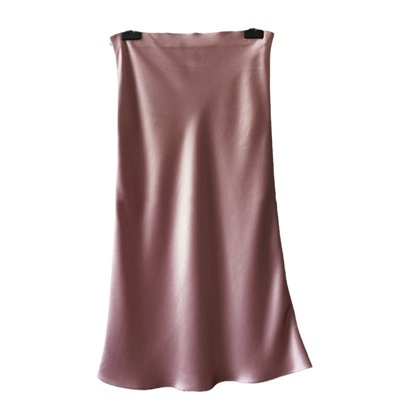 Damen Taillenhoher Midirock aus Satin-Bias mit seidig-glänzendem Fall Drune