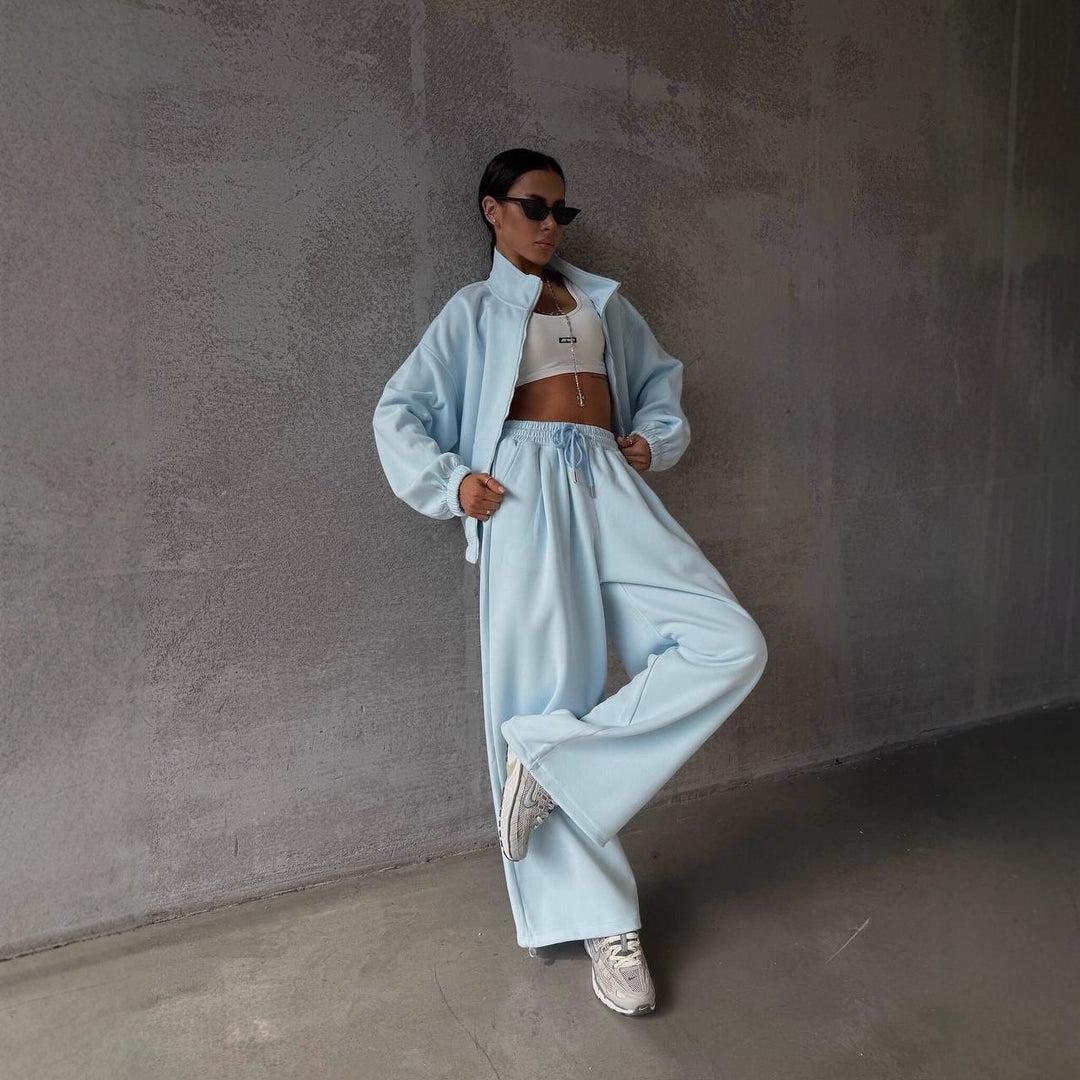 Damen oversized Sweatset mit Reißverschlussjacke und weiten Jogginghose Drune