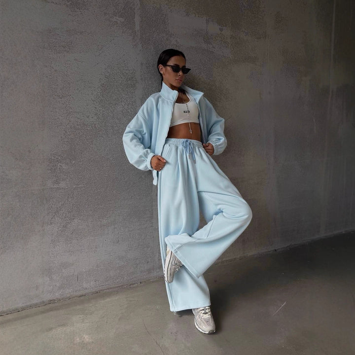 Damen oversized Sweatset mit Reißverschlussjacke und weiten Jogginghose Drune