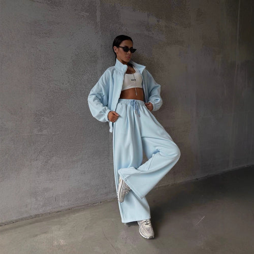 Damen oversized Sweatset mit Reißverschlussjacke und weiten Jogginghose Drune