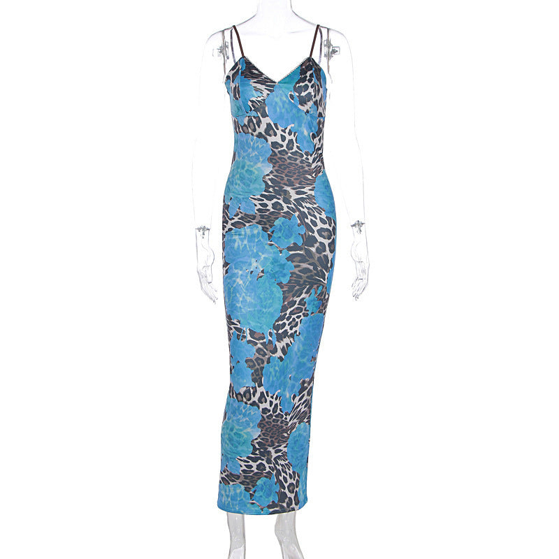 Damen Langes Kleid mit trendigem Blumen- und Animal-Print Drune