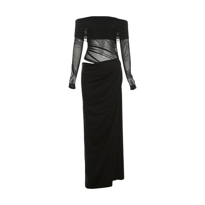 Damen Off-Shoulder Maxikleid mit figurbetonendem Design und Raffung Drune
