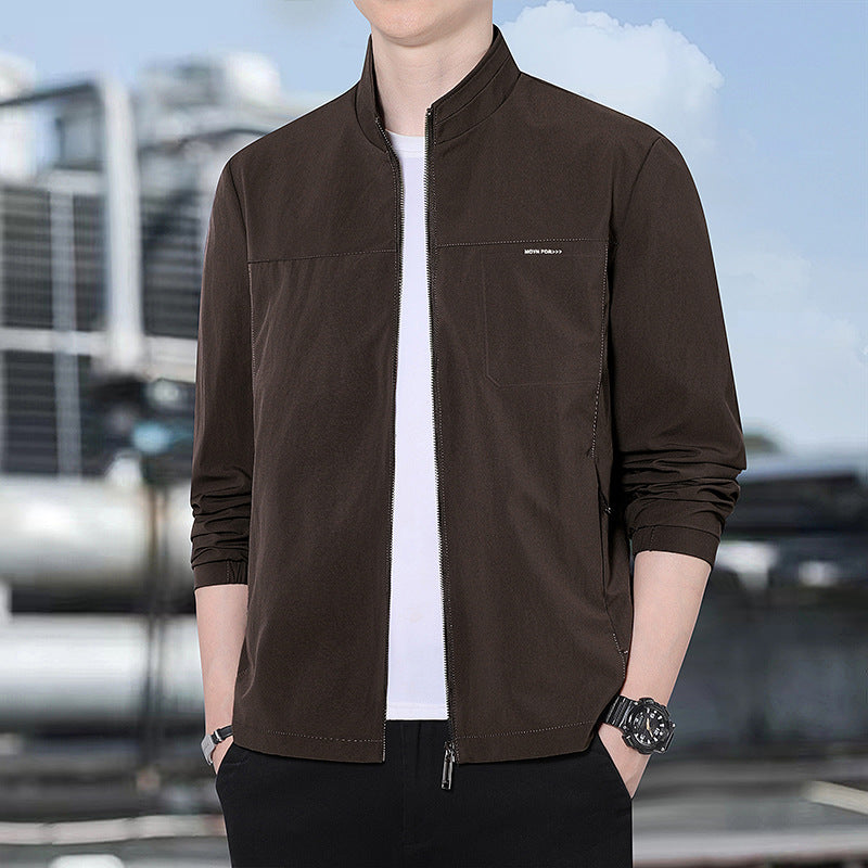 Herren Minimalistische Komfort-Trainingsjacke mit Stehkragen, windabweisendem Softshell-Material und verdeckten Reißverschlusstaschen Drune