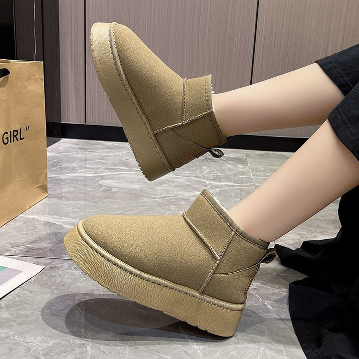 Damen Gefütterte Kurzschaft Winterboots mit Kunstfellfutter Plateau‑Sohle und Pull‑On Drune