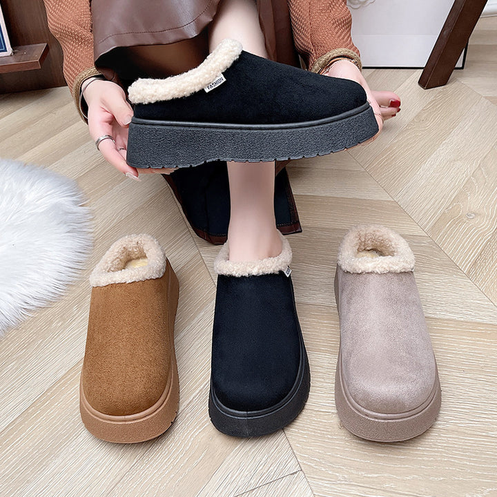 Damen Kuschelige Slipper‑Pantoffeln mit hohem Plateau und Teddyinnenfutter Drune