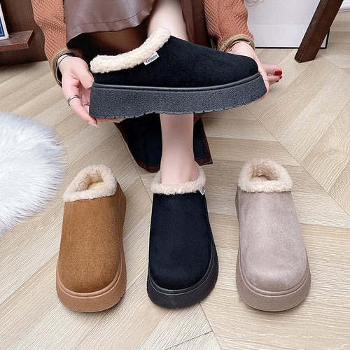Damen Kuschelige Slipper‑Pantoffeln mit hohem Plateau und Teddyinnenfutter Drune