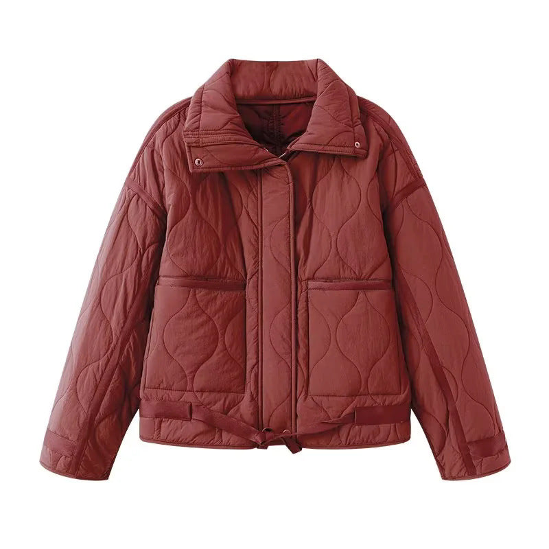 Damen nan gesteppte Boxy-Übergangsjacke mit Tunnelzugsaum, Stehkragen und aufgesetzten Taschen Drune