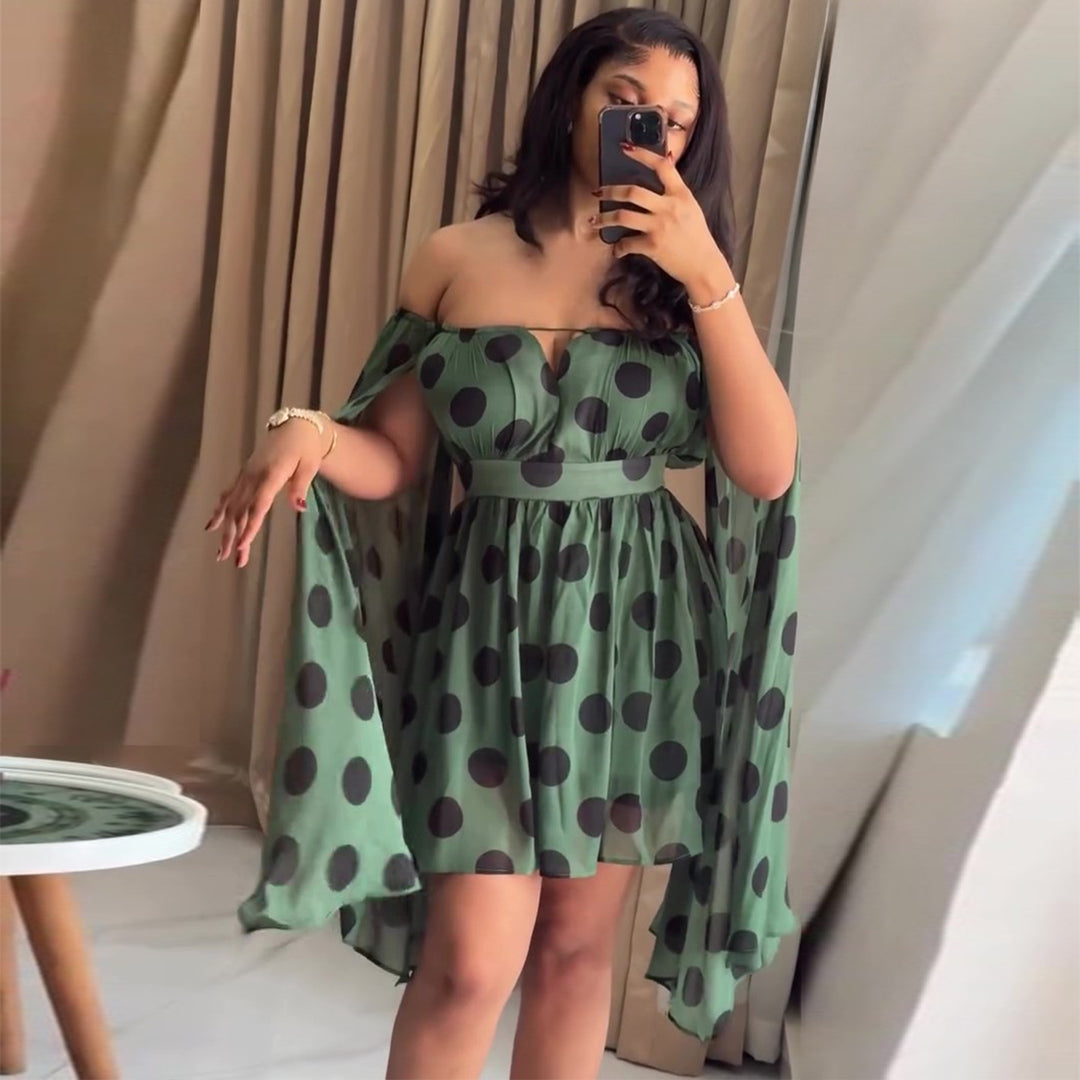Damen Minikleid mit aufregendem Off-Shoulder Design und weit geschnittenen Ärmeln Drune