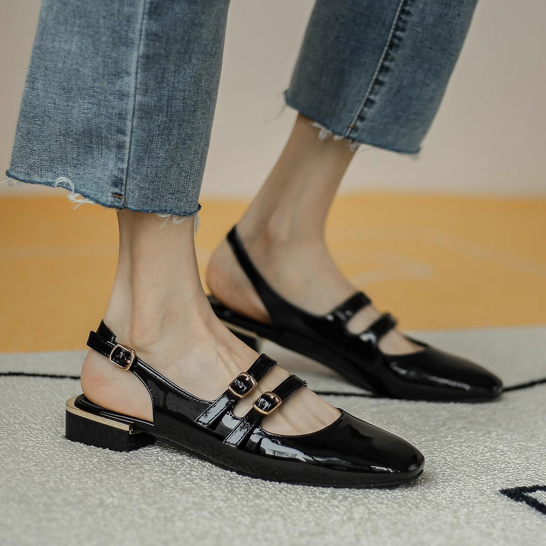 Damen Sling-Ballerinas mit doppeltem Riemchen und komfortablem Blockabsatz Drune