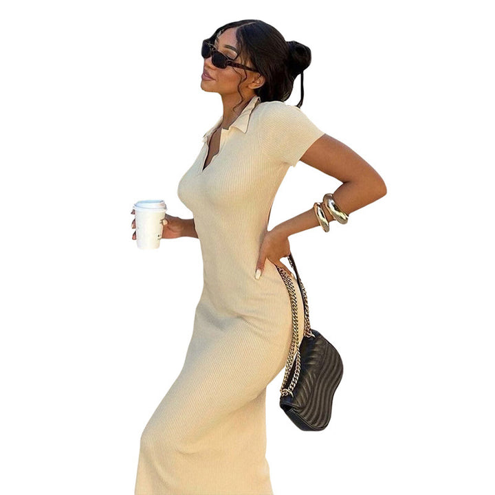 Damen figurbetontes Midi-Kleid mit V-Ausschnitt Drune