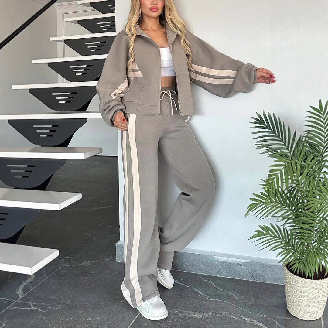 Damen Zweiteiliges Sweatset mit Reißverschlussjacke und High‑Waist Relaxed-Jogginghose Drune