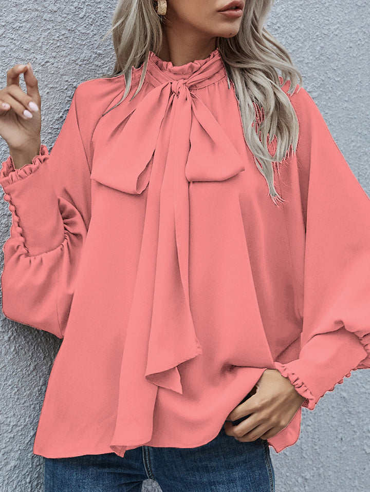 Damen Bluse mit Schleifenkragen und voluminösen Ärmeln Drune