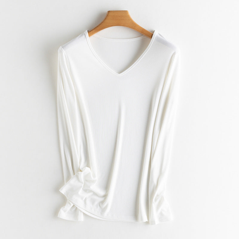 Damen Langarm-Feinrippshirt aus weichem Modal-Baumwollmix mit Rundhalsausschnitt Drune