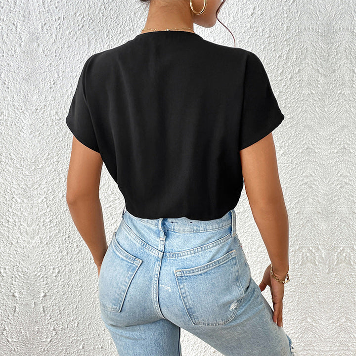 Damen Body mit eleganter Wickeloptik und kurzen Ärmeln Drune