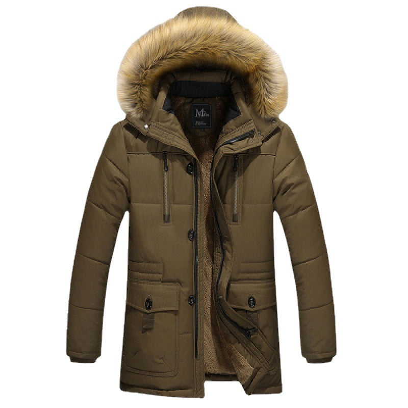 Herren Parka mit Teddyfutter, Kunstfellkapuze und Multifunktionstaschen Drune