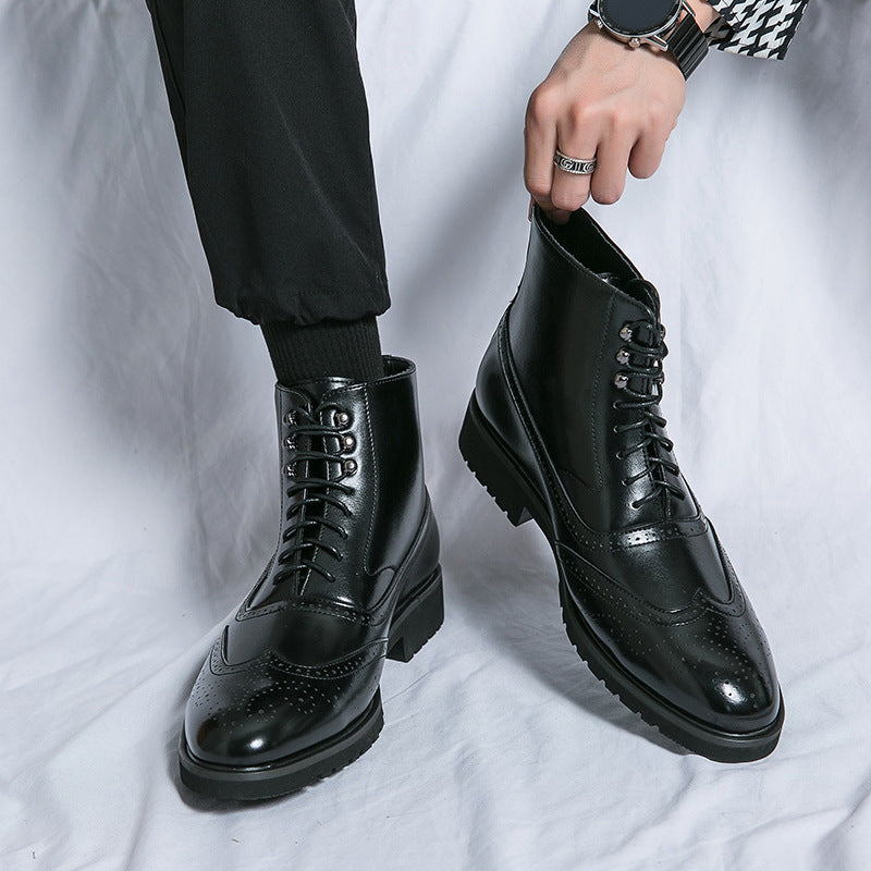 Herren klassische Brogue-Schnürstiefelette mit perforiertem Wingtip und griffiger Gummisohle Drune