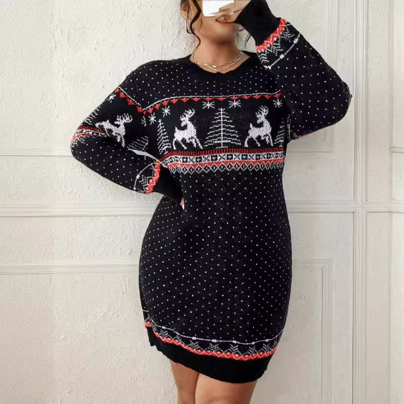 Damen kuscheliger Weihnachts-Strickpullover mit festlichem Rentiermotiv Drune