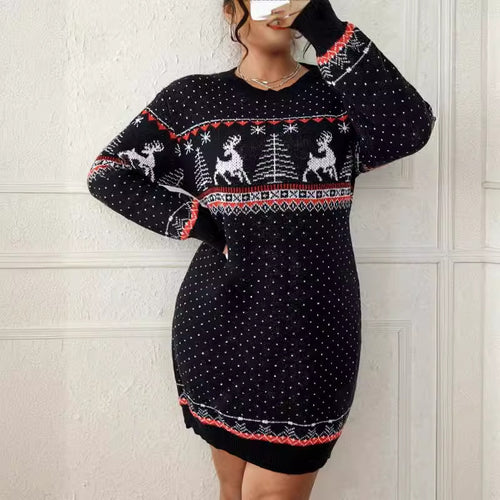 Damen kuscheliger Weihnachts-Strickpullover mit festlichem Rentiermotiv Drune