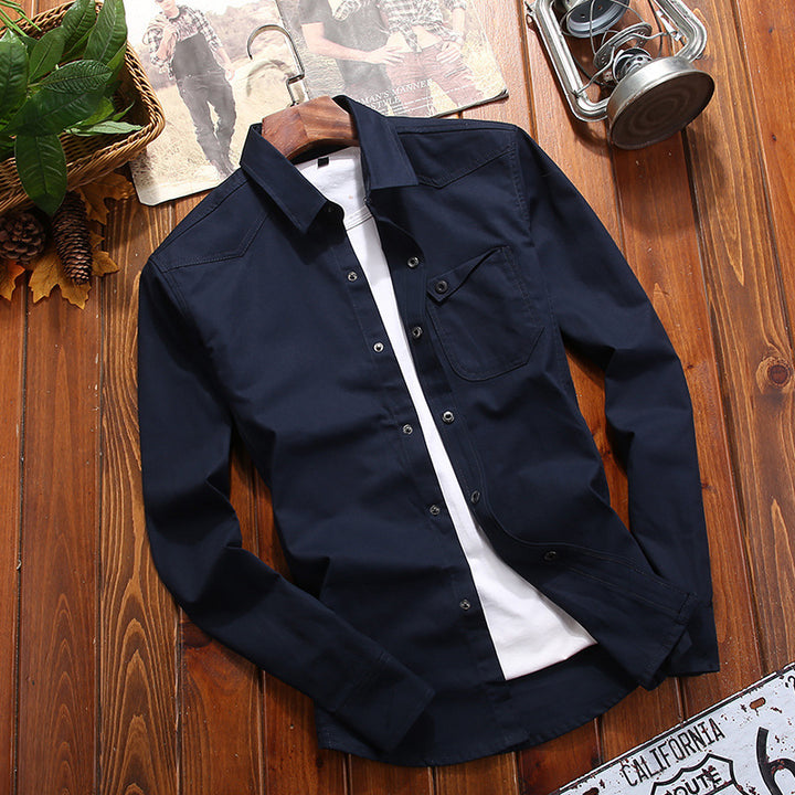 Herren Canvas-Overshirt im Worker‑Look mit Brustpattentasche und Western‑Nahtführung Drune