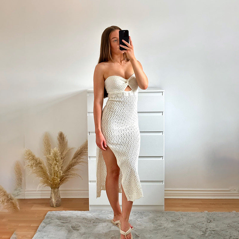 Damen gehäkeltes Maxikleid mit offener Rückenpartie Drune