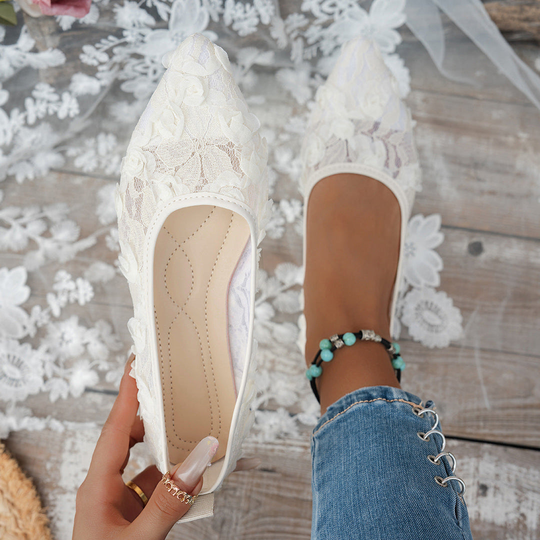 Damen elegante spitze Ballerinas mit floralen Akzenten Drune