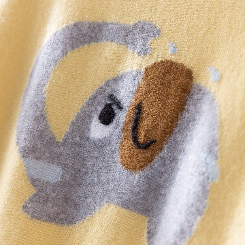 Damen Feinstrick-Pullover mit plüschiger Elefanten-Intarsia und Rippbündchen Drune