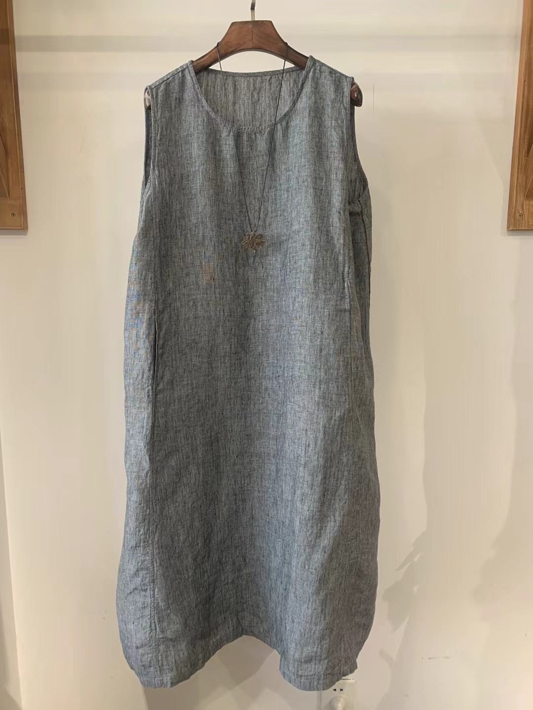 Damen Ärmelloses Leinen Shift Kleid Drune