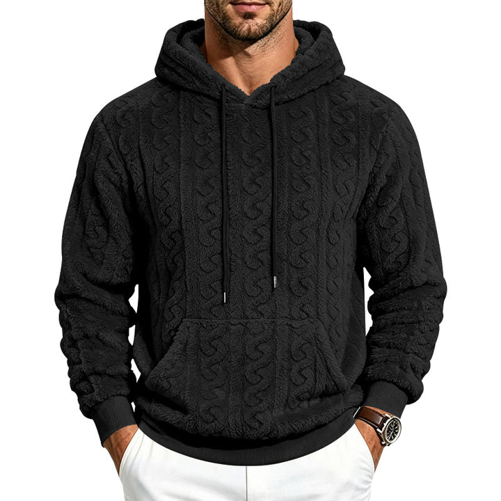 Herren Teddy-Fleecepullover mit Zopfmuster, Kapuze und Kängurutasche Drune