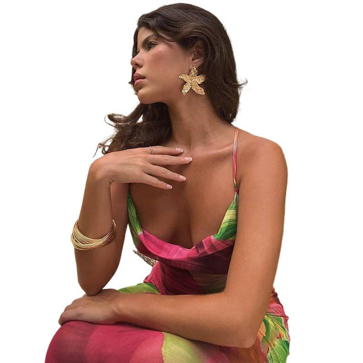 Damen Elegantes Maxikleid mit variabler Trägeroption und buntem Floral-Design Drune