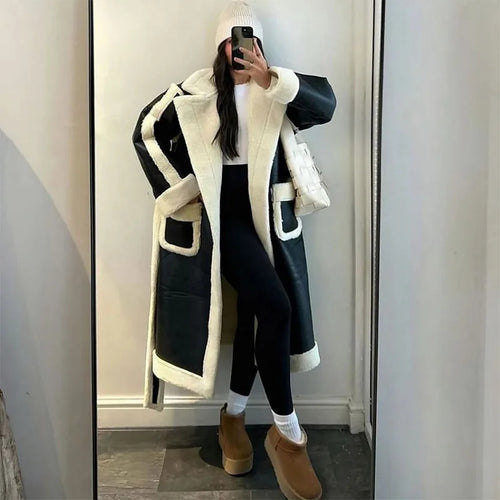 Damen Modischer Langmantel mit Kuschelfutter Drune