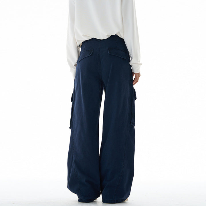 Damen weite Cargohose mit tiefem Schritt und aufgesetzten Taschen Drune