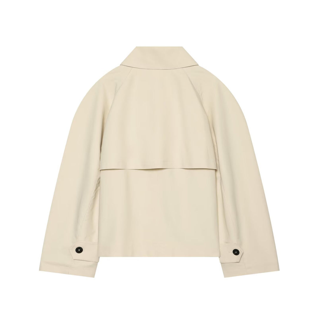 Damen Kurz geschnittene Trenchjacke mit Oversize-Ärmeln und verdeckter Knopfleiste Drune