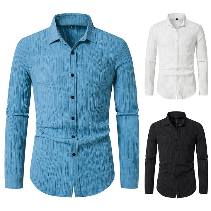Herren Texturiertes Slim-Fit-Hemd mit krauser Struktur und Kentkragen Drune
