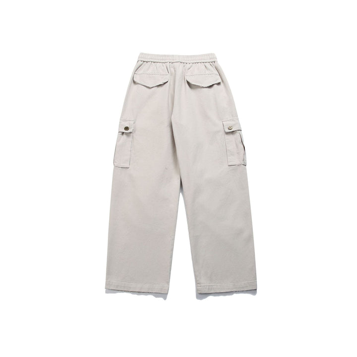 Damen High‑Waist Cargo‑Hose mit weitem Bein, elastischem Bund und Pattentaschen Drune