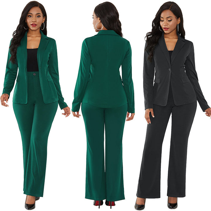Damen elegantes Blazer-Set mit taillierter Passform und schmalen Hosen Drune