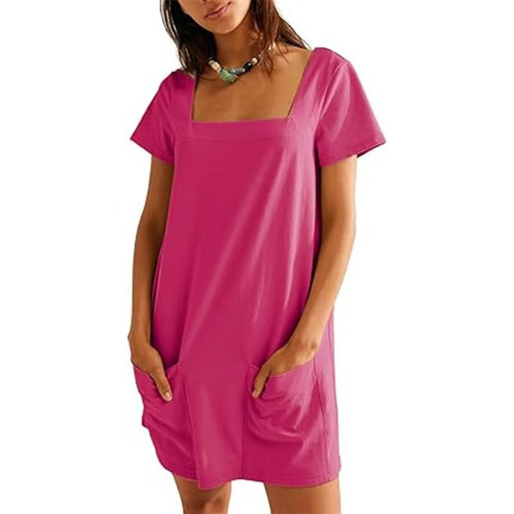 Damen Lockeres Sommerkleid mit Quadrat-Ausschnitt und praktischen Taschen Drune