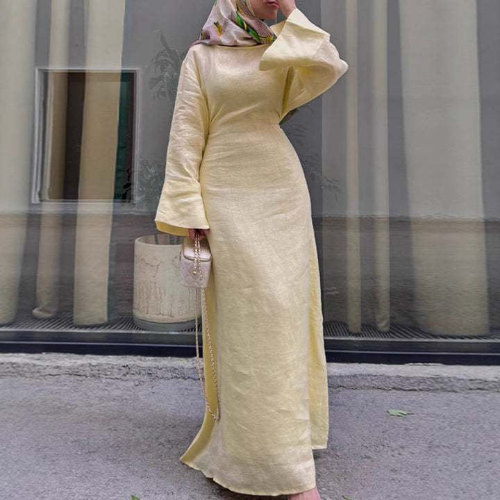 Damen Langes, elegantes Maxikleid aus leichtem Stoff mit Taillengürtel Drune