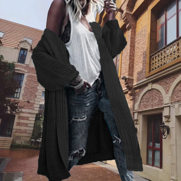 Damen Grobstrickjacke mit weit geschnittenen Ärmeln und offenen Vorderseite Drune