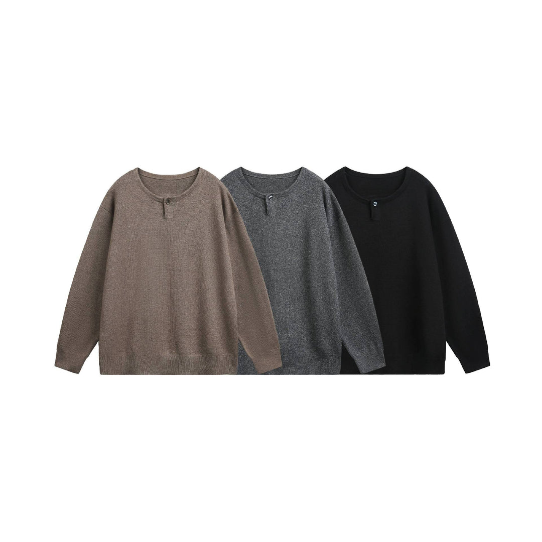Damen Oversize-Strickpullover mit Knopfdetail am Rundhalsausschnitt Drune