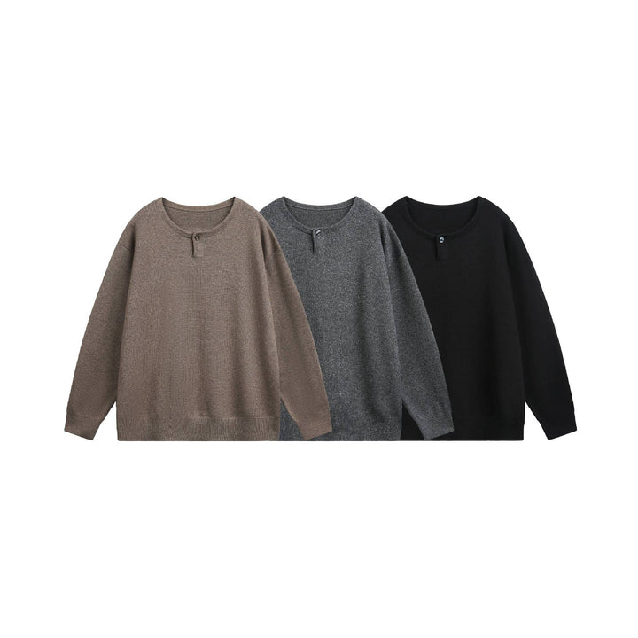 Damen Oversize-Strickpullover mit Knopfdetail am Rundhalsausschnitt Drune
